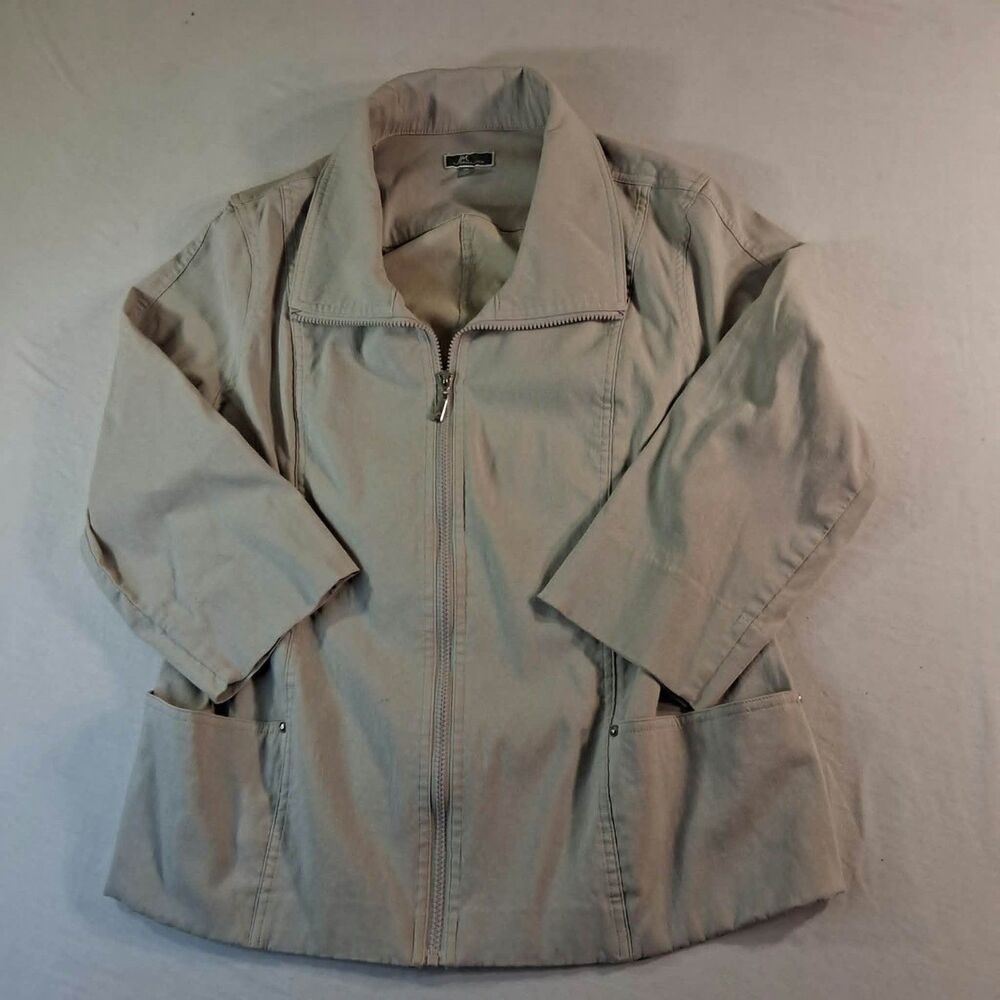 JM Collection Women Beige Full Zip Rayon Blend Cargo Jacket Plus Size 18